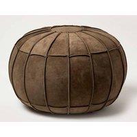 Homescapes Brown Leather & Suede Round Pouffe Footstool