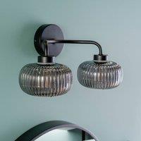 ValueLights Amaia Pair Matte Black IP44 Rated 2 Way Smoked Glass Wall Lights with LED Bulbs