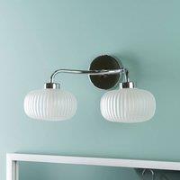 ValueLights Amaia Pair of Chrome 2 Way Frosted Glass IP44 Wall Lights with Bulbs in Metallic Silver