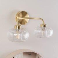 ValueLights Amaia Pair of Brushed Gold IP44 2 Way Clear Glass Wall Lights with LED Bulbs