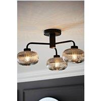 ValueLights Amaia Matte Black IP44 3 Way Smoked Ribbed Glass Ceiling Light with LED Bulbs