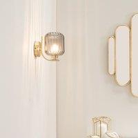 ValueLights Amelie Pair of Gold Stem Single Ribbed Glass Lamp Wall Light with LED Bulbs
