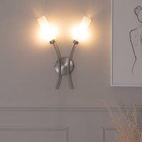 ValueLights Maya Pair of 2 Way Curved Upright Reed Shaded Wall Lights with LED Bulbs in Silver