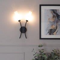 ValueLights Maya Pair of 2 Way Curved Upright Reed Shaded Wall Lights with LED Bulbs in Gold