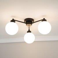 ValueLights Jonah 3 Arm Globe Ball Shade Flush Ceiling Light with LED Bulbs in Black