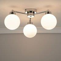 ValueLights Jonah 3 Arm Globe Ball Shade Flush Ceiling Light with LED Bulbs in Silver