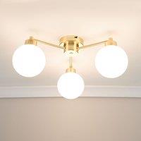 ValueLights Jonah 3 Arm Globe Ball Shade Flush Ceiling Light with LED Bulbs in Gold