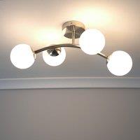 ValueLights Jas 4 Way Ceiling Light with Opal White Frosted Glass Globe Shades & LED Bulbs in Silver