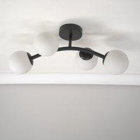 ValueLights Jas 4 Way Ceiling Light with Opal White Frosted Glass Globe Shades & LED Bulbs in Black