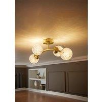 ValueLights Jas Gold Ceiling Light & White Confetti Glass Globe Shades & Bulbs