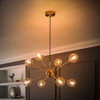 ValueLights Sputnik Adjustable Drop 8 Way Glass Ceiling Pendant Light with Bulbs in Gold