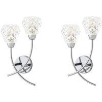 ValueLights Astley Pair of Chrome 2 Way Crystal Shade Wall Lights & Bulbs in Metallic Silver