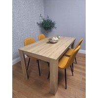 KOSY KOALA Oak Effect Dining Table Set With 4 Mustard Gem Pattern Chairs Dining Room Furniture in Brown