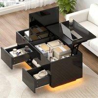 Merax High Gloss Lift-Top Coffee Table with Hidden Storage & LED in Black