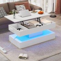 Merax White Lift Top LED Coffee Table with Charging Station