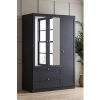 Home Discount Vida Designs Altino 3 Door 2 Drawer Mirrored Wardrobe Storage in Black