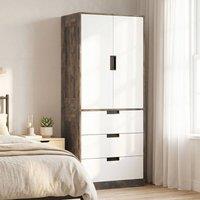 HOMCOM Modern Clothes Storage Cupboard Unit with Hanging Rod, Rustic Brown