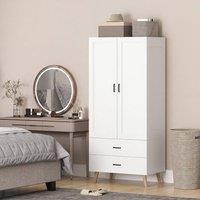 HOMCOM 2 Door Wardrobe Modern Wardrobe 2 Drawer Hanging Rail for Bedroom in White