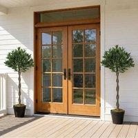 OUTSUNNY Artificial Bay Laurel Topiary Trees with Twisted Trunk, Set of 2 in Green