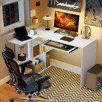 HOMCOM L-Shaped Corner Desk with Keyboard Tray & Open Shelves, White | Size: 120 cm x 100 cm