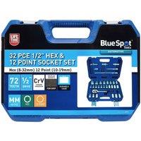Bluespot Tools 1 2in Hex & 12 Point Socket Set, 32 Piece