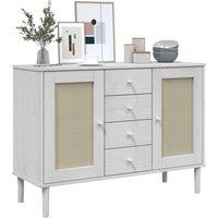 Berkfield Home Sideboard SENJA Rattan Look White 112x40x80 cm Solid Wood Pine | Size: 112 x 40 x 80 cm