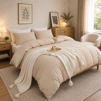 Grace Bedding Prewashed Microfibre Duvet Cover Set Soft Lightweight Zipper Closure in Beige | Size: Super King