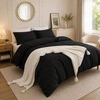Grace Bedding Prewashed Microfibre Duvet Cover Set Soft Lightweight Zipper Closure in Black | Size: Super King