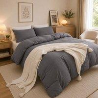 Grace Bedding Prewashed Microfibre Duvet Cover Set Soft Lightweight Zipper Closure in Dark Grey | Size: King