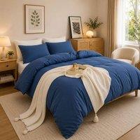 Grace Bedding Prewashed Microfibre Duvet Cover Set Soft Lightweight Zipper Closure in Navy | Size: King
