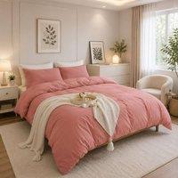 Grace Bedding Prewashed Microfibre Duvet Cover Set Soft Lightweight Zipper Closure in Rose | Size: Super King