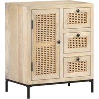 Berkfield Home Sideboard 60x35x70 cm Solid Mango Wood & Natural Cane in Brown | Size: 60 x 35 x 70 cm