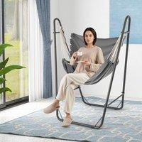 Gymax Hammock Swing Chair with Stand Metal Frame Side Pocket Indoor Outdoor in Grey