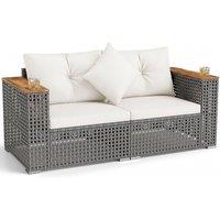 Costway 2PCS Patio Corner Sofa Set Garden Sectional Wicker Loveseat w/Cushions in Off-White
