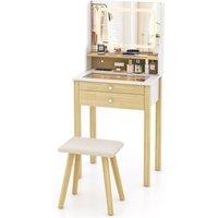 Costway Vanity Desk with Mirror & Lights Small Makeup Table w/3 Light Modes in White
