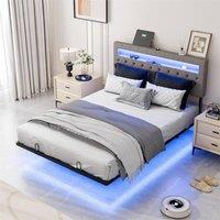 Kelvenix King-Floating Bed Frame Metal in Grey | Size: King