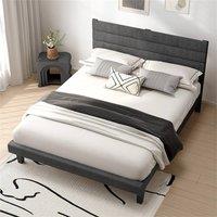 Kelvenix Single Fabric Bed Frame Wooden Platform in Dark Grey
