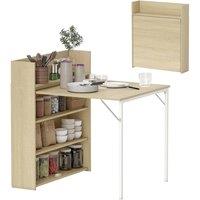 EONLION Folding Dining Table, Kitchen Table with Shelves in Natural | Size: 100 cm