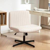 EONLION Cream-Office Desk Chair No Wheels with Wide Seat in Cream | Size: 100 cm