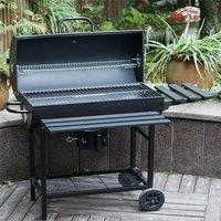 Nordara Charcoal Oil Drum BBQ Grill Barrel Barbecue With Lid Wheels Table in Black
