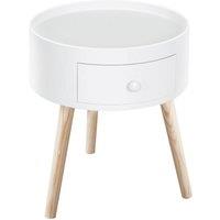 STILVORA Round Side Table 38cm with Drawer & Wooden Legs in White