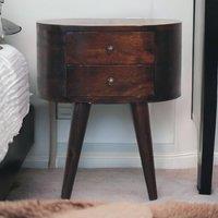 STILVORA 2 Drawer Solid Mango Wood Bedside Table with Nordic Legs in Brown