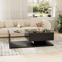 STILVORA Coffee Table with LED Storage & Glass Top Black