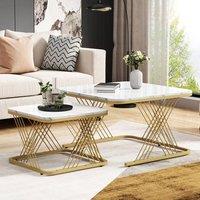 STILVORA Nest of 2 Coffee Tables with Metal Frame White & Gold