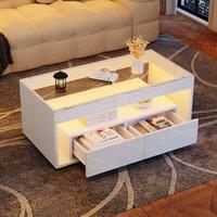 STILVORA Coffee Table 100cm with LED Lighting & 2 Drawers in White