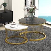 STILVORA Nesting Coffee Table Set with Metal Frame White & Black