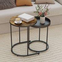 STILVORA Nesting Side Tables Set of 2 with Metal Frame in Brown