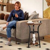 STILVORA Round Side Table 3 Tier with Metal Frame Rustic Brown