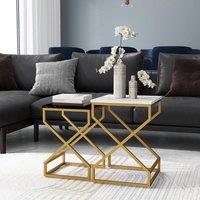 STILVORA 2 Nesting Side Tables with Steel Legs, Black & White in Gold