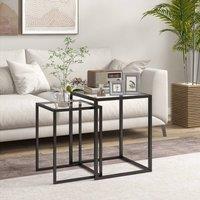 STILVORA Set of 2 Nesting Side Tables with Steel Frame Black